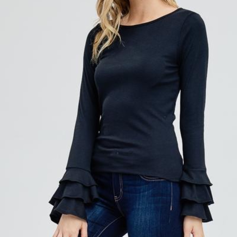 Riley Ribbed Ruffle Sleeve Top